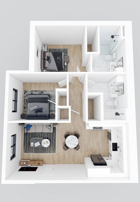 Floor plan for 2 beds, 2 baths, 875 sqft